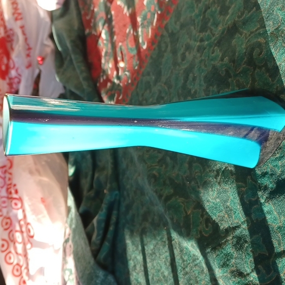 Vintage Hand Blown Glass Vase Bright turquoise & navy. 7.5", MCM - Picture 2 of 5